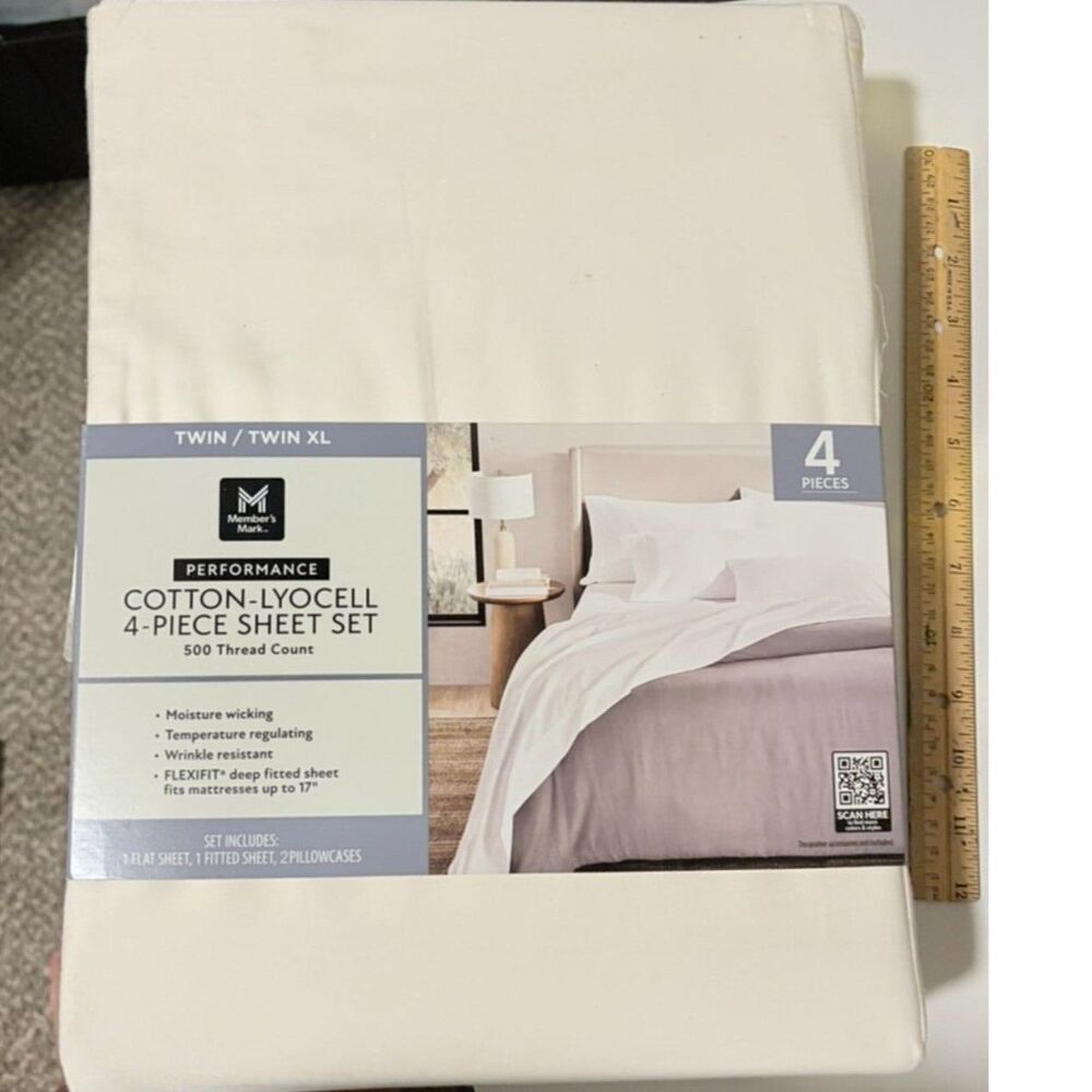 Members Mark Cream Twin Sheet set 500 thread ct.